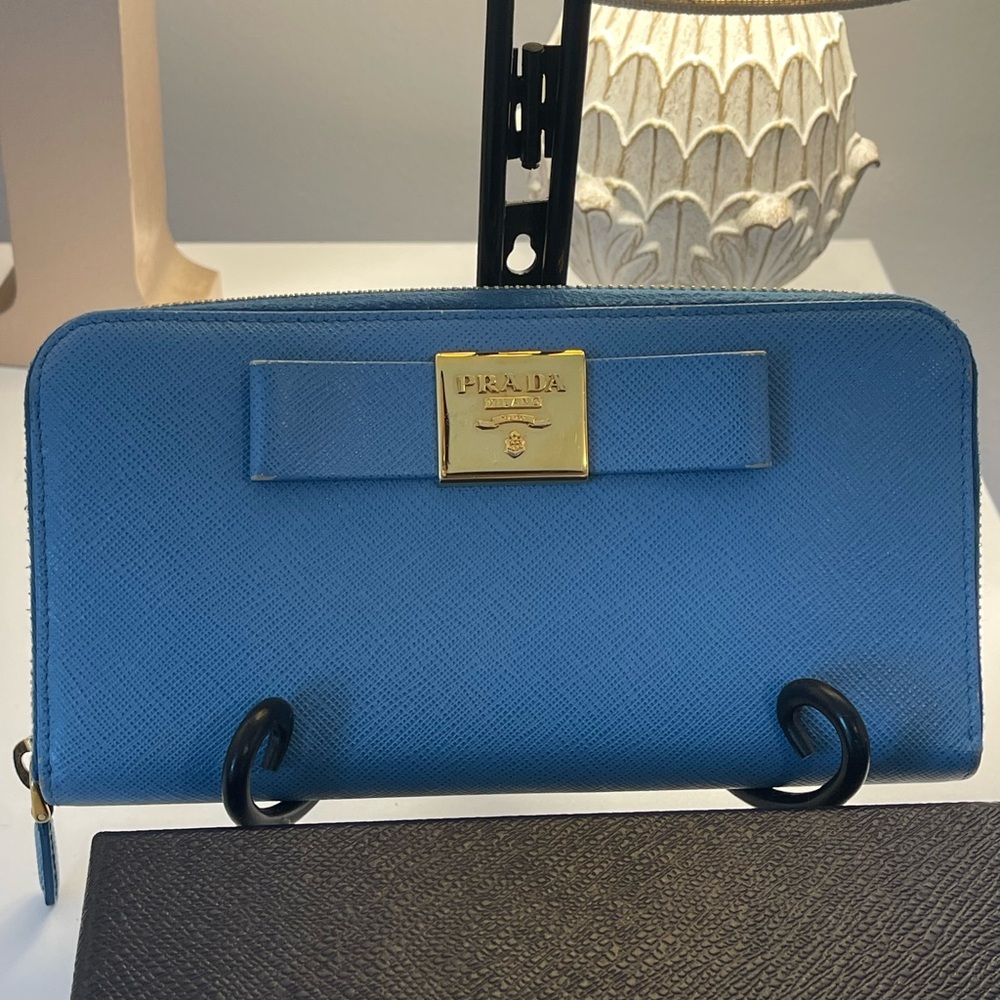 Prada Saffiano Leather Wallet in blue